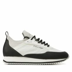 Damen Halbschuhe Sneakers Calvin Klein - Low Top Lace Up Nylon HM0HM00921 White/Black 0K9